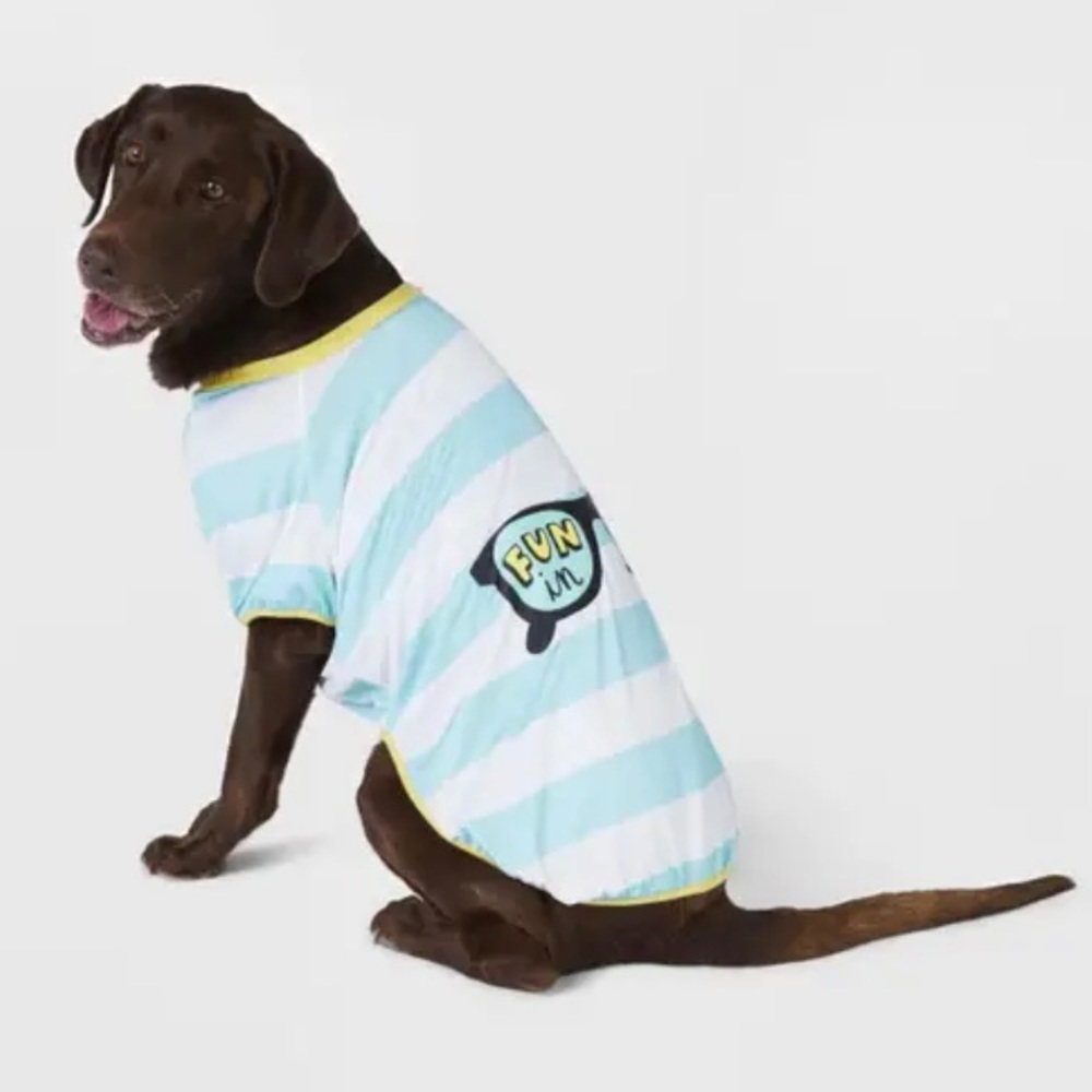 NWOT Sun Squad Aqua White Striped Sz XL Pet Shirt With UPF 50+
